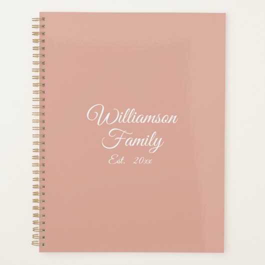 Elegante stoffige roze aangepaste script familiena planner (Voorkant)