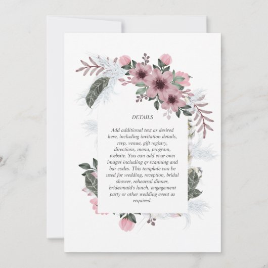 Elegante stoffige roze ampersand bloemboog bruilof kaart (Achterkant)