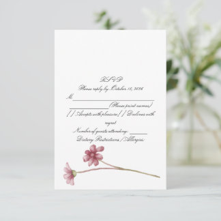 Elegante stoffige roze aquarel-huwelijk RSVP kaart