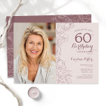 Elegante Stoffige Roze Bloemen Foto 60e Verjaardag Kaart<br><div class="desc">Elegante stoffige blush roze en mauve bloemige 60e verjaardag feestuitnodiging met je foto op de voorkant van de kaart. Minimalistisch modern ontwerp met botanische contourtekeningen, accenten en lettertype. Eenvoudige trendy uitnodigingskaart perfect voor een stijlvol vrouwen dagfeest. Kan worden aangepast aan elke leeftijd. Gedrukte Zazzle-uitnodigingen of direct download digitale afdrukbare sjabloon....</div>