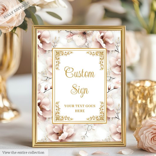Elegante stoffige roze bloemen gouden bruiloft op poster