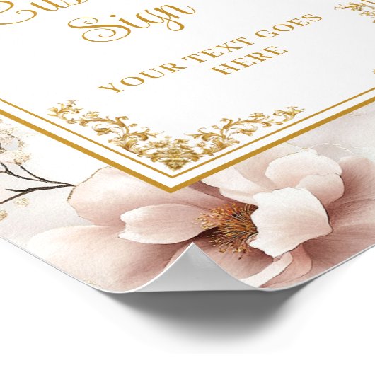 Elegante stoffige roze bloemen gouden bruiloft op  poster (Hoek)