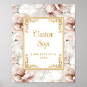 Elegante stoffige roze bloemen gouden bruiloft op poster (Voorkant)