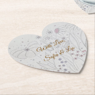 Elegante stoffige roze bloemen hart papieren onder kartonnen onderzetters