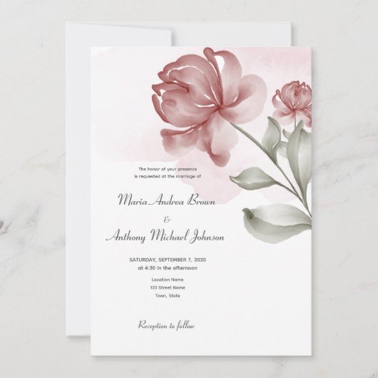 Elegante stoffige roze bloemenbruiloft uitnodiging (Voorkant)