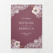 Elegante stoffige roze bloemenkant trouwfoto drieluik uitnodiging (Cover)