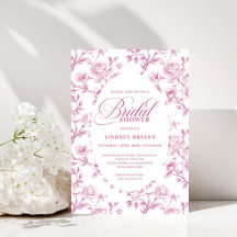 Elegante stoffige roze bloemige bruidsfeest uitnod