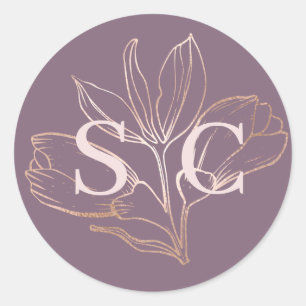 Elegante stoffige roze botanische monogram bruilof ronde sticker