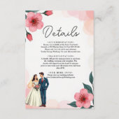 Elegante stoffige roze bruid en bruidegom bloemenb informatiekaartje (Voorkant)