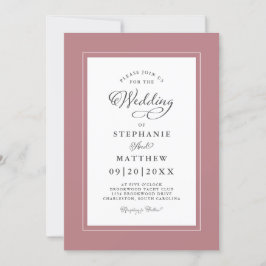 Elegante stoffige roze bruiloft moderne kalligrafi kaart