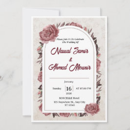 Elegante stoffige roze burgundy trouwuitnodiging kaart