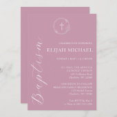 Elegante stoffige roze doop kruis krans uitnodigin kaart (Voorkant / Achterkant)