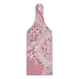 Elegante stoffige roze en witte vintage kantpatroo snijplank