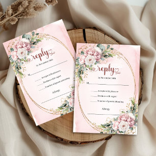 Elegante stoffige roze eucalyptus huwelijks RSVP Kaartje