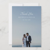 Elegante stoffige roze foto bruiloft dank u kaarte bedankkaart (Voorkant)