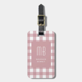 Elegante stoffige roze geruite monogram bagagelabel