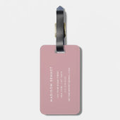 Elegante stoffige roze geruite monogram bagagelabel (Achterkant verticaal)