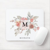 Elegante stoffige roze grijze bloemmonogram muismat (Met muis)
