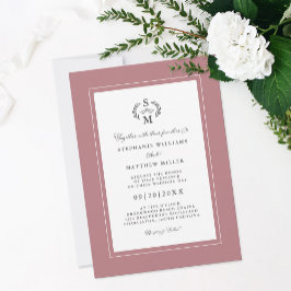 Elegante stoffige roze initialen kalligrafie bruil kaart