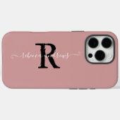 Elegante stoffige roze Initialen Monogram Script N Case-Mate iPhone Case (Achterkant (horizontaal))