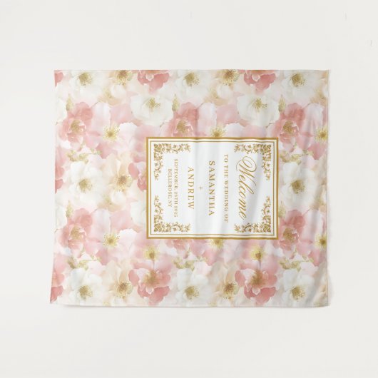 Elegante stoffige roze ivoor bloemen bruiloft acht wandkleed (Voorkant (horizontaal))