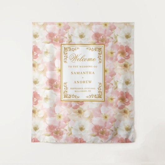 Elegante stoffige roze ivoor bloemen bruiloft acht wandkleed (Voorkant)