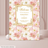 Elegante stoffige roze ivoor bloemen bruiloft acht wandkleed