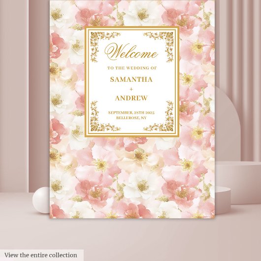 Elegante stoffige roze ivoor bloemen bruiloft acht wandkleed