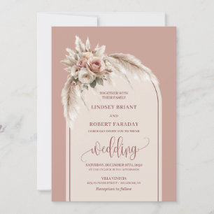 Elegante stoffige roze Pampas bloemige trouw uitno Kaart