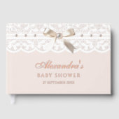 Elegante stoffige roze parels Bow Lace Baby shower Gastenboek (Voorkant)