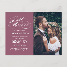 Elegante stoffige roze pas getrouwd foto aankondigingskaart