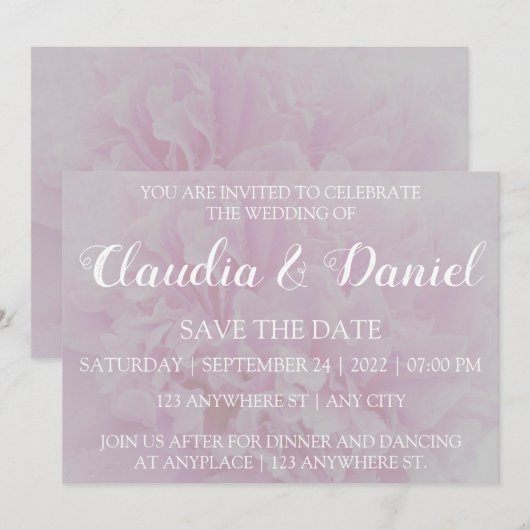 Elegante stoffige roze pioen bloemige bewaar de da kaart (Voorkant / Achterkant)