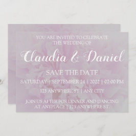 Elegante stoffige roze pioen bloemige save the dat kaart