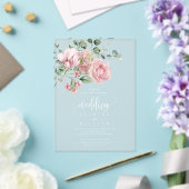 Elegante stoffige roze roos bloemenbruiloft acryl uitnodigingen (Insitu (Huwelijk))