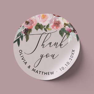Elegante stoffige roze roos. Floral bruiloft dank  Ronde Sticker