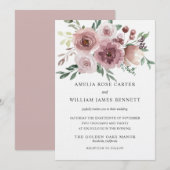 Elegante stoffige roze roos moderne bloemenbruilof kaart (Voorkant / Achterkant)