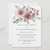 Elegante stoffige roze roos moderne bloemenbruilof kaart (Voorkant)