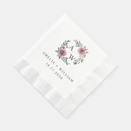 Elegante stoffige roze roos moderne bloemenbruilof servet (Hoek)