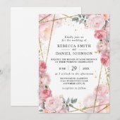 Elegante stoffige roze rozen en gouden geometrisch kaart (Voorkant / Achterkant)