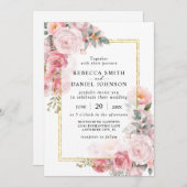 Elegante stoffige roze rozen en gouden moderne bru kaart (Voorkant / Achterkant)