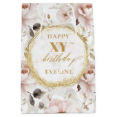 Elegante stoffige roze rustieke gouden verjaardags medium cadeauzakje (Voorkant)