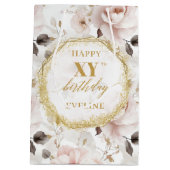 Elegante stoffige roze rustieke gouden verjaardags medium cadeauzakje (Achterkant)