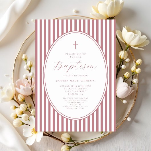 Elegante stoffige roze script meisjesdoop kaart