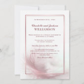 Elegante stoffige roze veer huwelijksreceptie kaart (Voorkant)