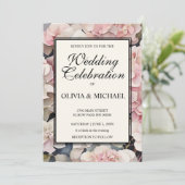 Elegante stoffige roze waterverf bloemenbruiloft kaart (Staand voorkant)