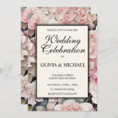 Elegante stoffige roze waterverf bloemenbruiloft kaart (Voorkant / Achterkant)