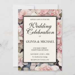 Elegante stoffige roze waterverf bloemenbruiloft kaart