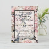 Elegante stoffige roze waterverf bloemenbruiloft kaart (Staand voorkant)