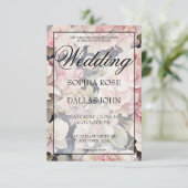 Elegante stoffige roze waterverf bloemenbruiloft kaart (Staand voorkant)