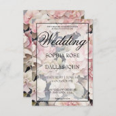 Elegante stoffige roze waterverf bloemenbruiloft kaart (Voorkant / Achterkant)